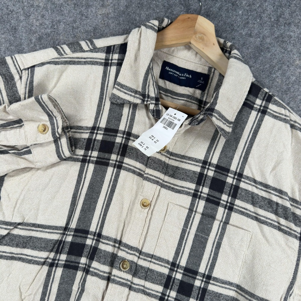 Abercrombie & Fitch Shirt Mens Small Beige Plaid Soft Flannel‎ Button Front